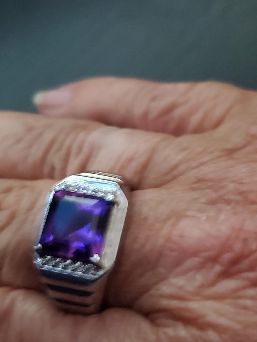 Handsome Men's Platnium Over Silver Amethyst Ring